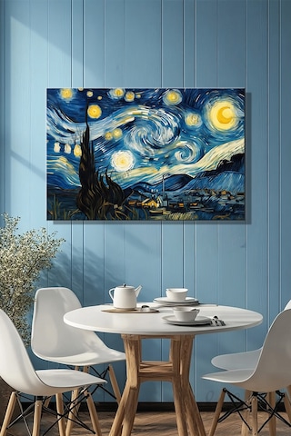 Yatay Kanvas Duvar Tablosu Tekli Salon Mutfak Yatak Odası Ofis Vincent Van Gogh Yıldızlı Gece