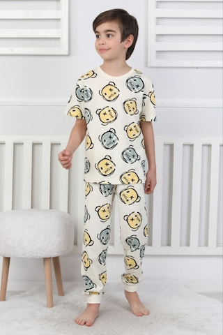 Bunny Hopp Erkek Çocuk Oyun Konsolu Desenli Kısa Kollu Yazlık Pijama Takımı %100 Pamuk Süprem Penye BEYAZ
