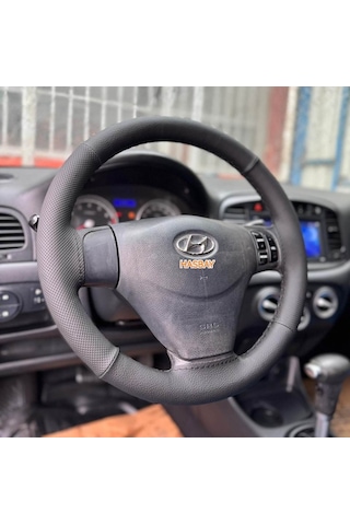 Dikişli Direksiyon Kılıfı Nokta / Siyah Deri Siyah Dikişli Hyundai Accent Era İçin Renkli