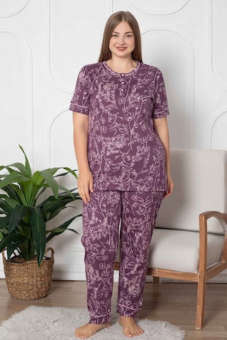 Alimer Kadın Mürdüm Bisiklet Yaka Büyük Beden Pijama Takm 2766b-m Mürdüm