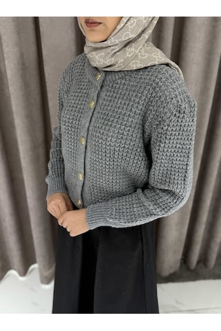 Merve Gültekin Nopeli Triko Hırka - Füme Çok Renkli