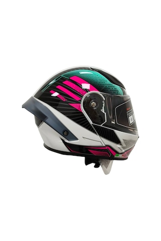 Ws-210 Güneş Vizörlü Çene Açılır Kask Beyaz-yeşil Turuncu Şeffaf Vizörlü İtaly Dizany Çok Renkli