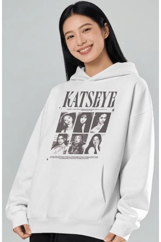 Sevbano Katseye K-pop Müzik Grubu Ön Baskılı Unisex Oversize Premium Hood beyaz