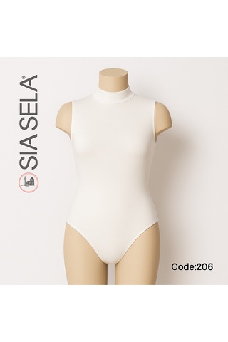 Belpa Sıla Sella Kadın Beyaz Yarım Balıkçı Yaka Kolsuz Body Beyaz