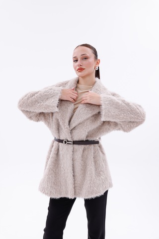 Kemer Detaylı-astarlı-düğmeli Kadın Kaban Bej