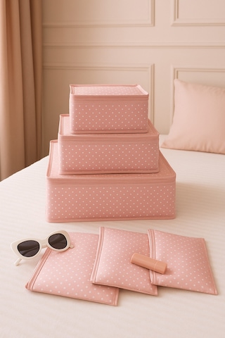 Serstil 6 Parça Bebek Bakım Çanta Seti Filesiz Pembe Puantiyeli Organizer Pembe Puantiye