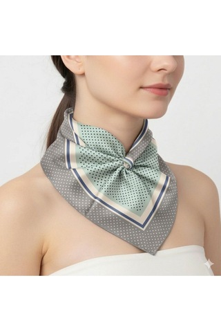 Tarzını Seç Gri Şerit Puantiyeli Fular / Bandana / Aksesuar 48x48 Cm