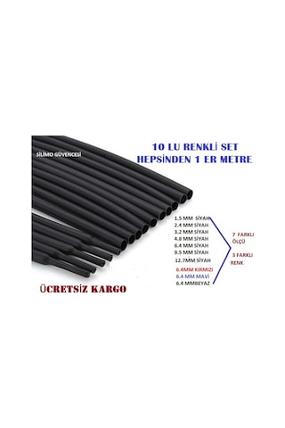 10 Lu Renkli Set Isıyla Daralan Makaron Kablo Seti 10 Çeşit 1 Er N11.2436