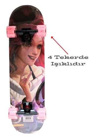 Işıklı Silikon Teker Profesyonell Zımparalı Holigram Kaykay Pembe