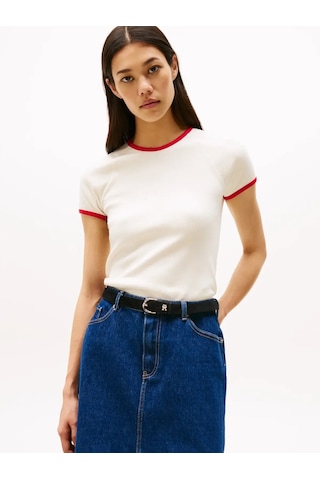 Tommy Hilfiger Contrast Rınger Tee Kadın Beyaz T-shirt