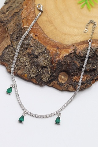 Zümrüt Taşlı Damla Model 925 Ayar Gümüş Su Yolu Halhal 201023188 Gümüş