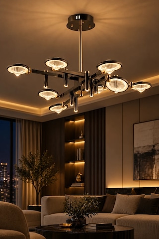 Modern Premıum Gold Siyah Led Avize 8 Kollu Luxury Salon Yemek Odası Avizesi 60w