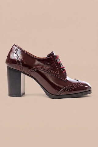 Analin Shoes Kadın Hakiki Deri Bağcıklı Oxford Topuklu Ayakkabı Bordo