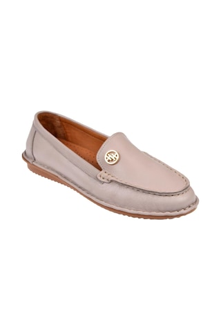 Beety %100 Deri Comfort Kadın Babet Bee-228 Silver Gümüş
