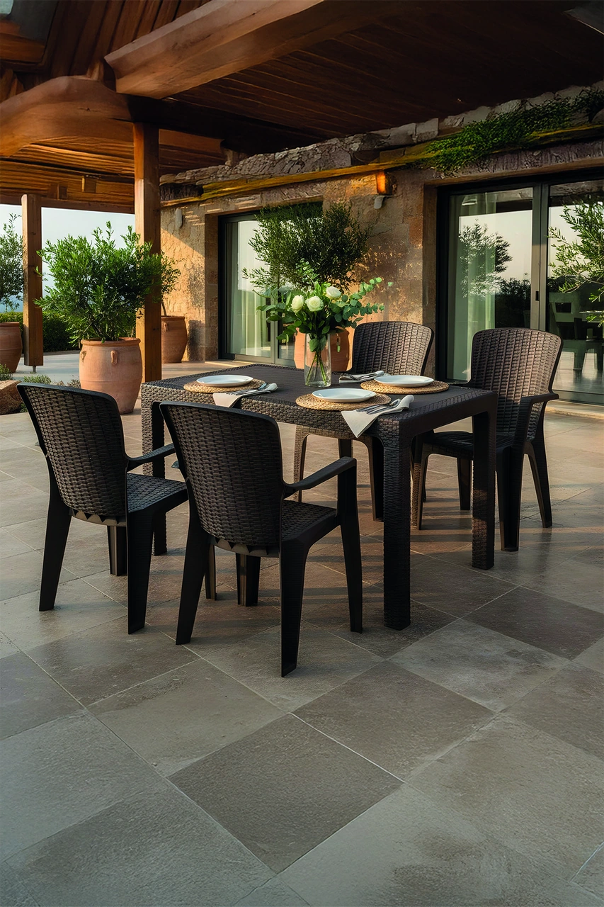 Side 4 Kişilik Rattan Masa Sandalye Takımı Siyah Siyah