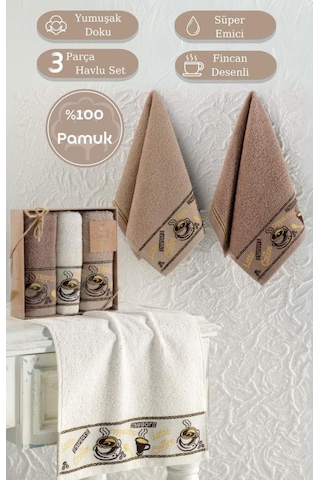 Mutfak Havlu Seti 3 Lü Jakarlı Pamuk Coffee Cup S