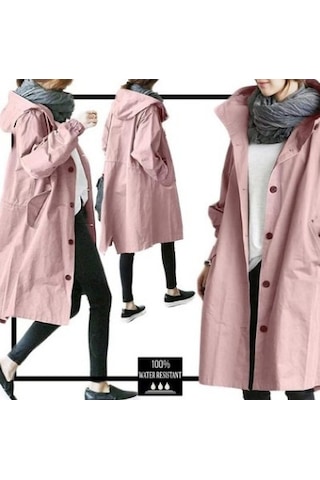 Kadınlar İçin Orta Uzunlukta Bol Rüzgarlık Ceket Pembe