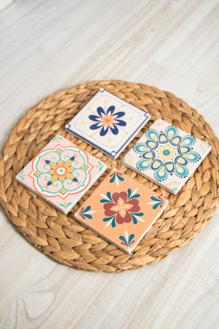 Doğal Taş Bardak Altlığı 4'lü Set 10x10x1 Cm Doğaltaş Çok Renkli