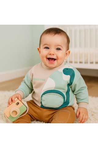 Alpbebe Dino Omuzdan Çıtçıtlı Şardonlu Kışlık 2li Takım Açık Kahverengi