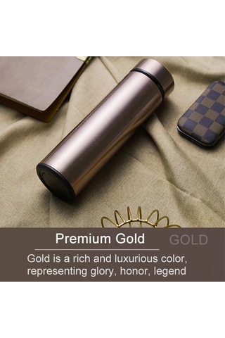 Xiyyadms 500ml 304 Paslanmaz Çelik Isı Yalıtımlı Bardak - 24 Saat Sıcak/soğuk Saklama, Ergonomik Ve Şık Tasarım, Altın Rengi