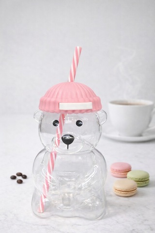Bearista Ayıcık Pipetli Borosilikat Bardak 580 Ml Pembe Kız Çocuk & Yetişkin Pembe