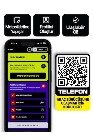5'li Paket - Motosiklet Numaratörü - Dıştan Yapıştırma - Qr Kodlu Numaratör Dikey Etiket Sarı - Siyah