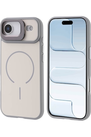 Apple Uyumlu iPhone 17 Air Kılıf M-safe Şarj Özellikli Kamera Standlı Mkst Notron Kapak - Gri Gri