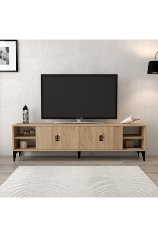 3807 Deren Tv Ünitesi 180 Cm 2 Kapaklı Raflı Sepet Tv Sehpası Sepet