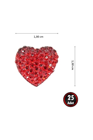Polyester Kalp Fiyonk, 1,3 Cm - 25 Adet - Kırmızı 1+