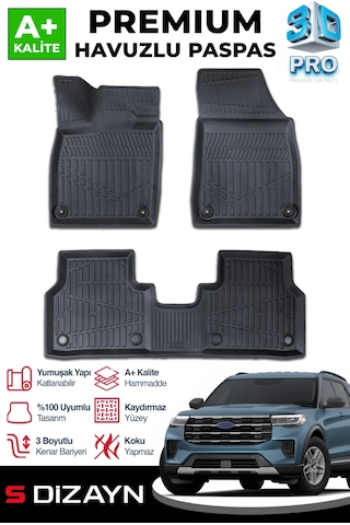 S-dizayn Ford Explorer 3d Pro Havuzlu Paspas 2025 Üzeri A+ Kalite