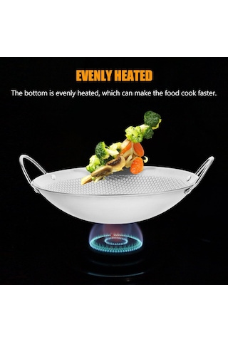 Paslanmaz Çelik Wok Kızartma Tavası, Yapışmaz Woks Ve Karıştırma Tava, Yuvarlak Tabanlı Çift Kollu Tencere Paslanmaz Çelik