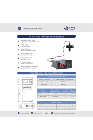 Ems Kontrol - Panel Tipi Sıcaklık Ve Nem Kontrol Cihazı -40...+80 C