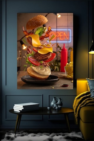 Hamburger 2 Kanvas Tablo Ev Duvar Salon Ofis Dükkan Hediyelik Dekarasyon Süsü