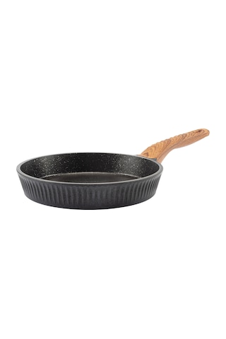 24 Cm Febern Premium Bio Granit Alüminyum Döküm Nisch Tava Siyah-koyu Ahşap Kulp
