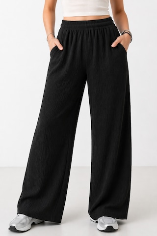 Trend Alisse Beli Lastikli Cepli Bol Paça Kadın Pantolon Siyah