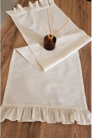 Naturel 2-kenar Fırfırlı Runner Örtü Ham Keten Vintage Bej 40x110