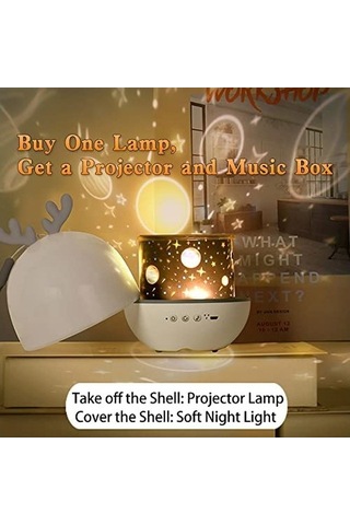 Weichuang01 Bebek Projektör Gece Lambası, Müzikli Ve Işıklı, Uzaktan Kumandalı Beyaz Beyaz