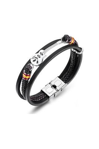 Avrupa Ve Amerikan Punk Erkek Deri Çok Katmanlı Örgülü Gitar Bilekliği Erkek Arkadaş İçin Gümüş - Siyah