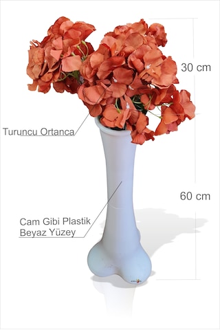 Büyük Turuncu Ortanca 60cm Kırılmaz İnce Belli Dengeli Beyaz Vazo