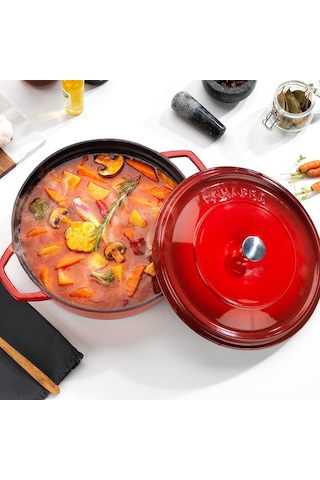 Schafer Guss Chef Döküm Basık Tencere 28 Cm Kırmızı