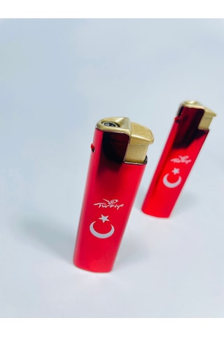 Hunter Türk Bayraklı Kırmızı Metal Kasa Çakmak Pürmüzlü