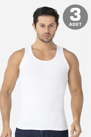 Erkek Beyaz Fitilli Kaşkorse Atlet 3'lü Paket Esnek Ve Yumuşak Kumaş Beyaz