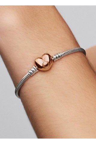 Lunarie İmza Yazılı Rose Gold Kalp Klipsli Charm Bileklik Gümüş