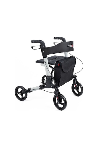 Comfort DM9102 Tekerlekli Yürüme Desteği Frenli Yürüteç Rollatör Yaşlı Oturaklı Yürüme Boy Ayarlı
