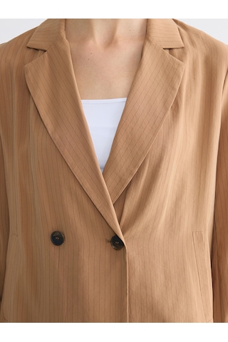 Lcw Everyday Bej Kruvaze Yaka Çizgili Kadın Blazer Ceket