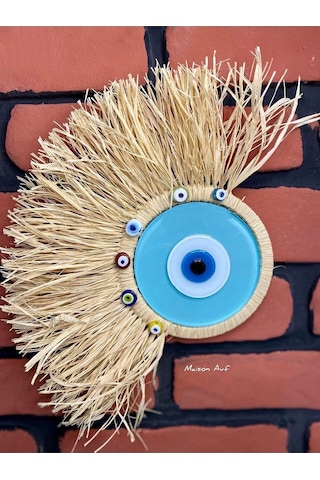 El Yapımı Yelpaze Model Rafya Nazar Duvar Süsü M099