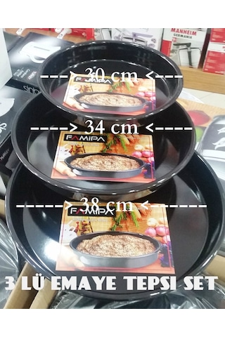 Emaye Fırın Tepsi Seti 30/34/38 CM Boylarda 3 Tepsi Siyah