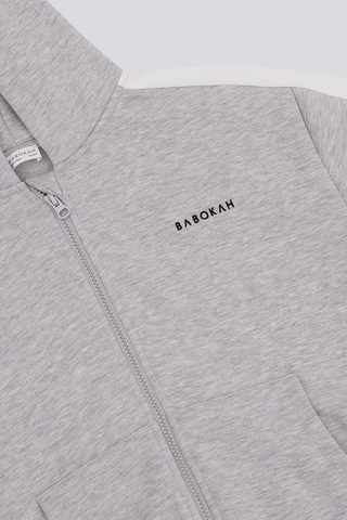 Kids Boy Blok Renkli Fermuarlı Kapüşonlu Sweatshirt Gri̇ Gri