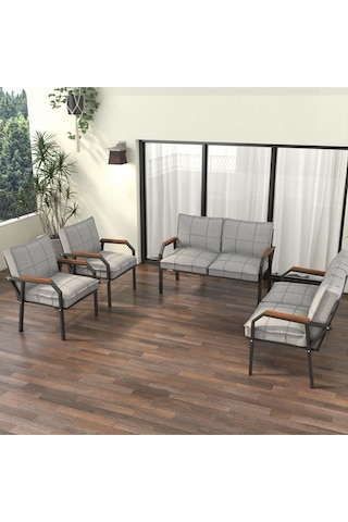Mygusi Hayal Balkon Bahçe Cafe - Metal Kanepe Koltuk Takımı - 2+2+1+1 Açikgri Açık Gri