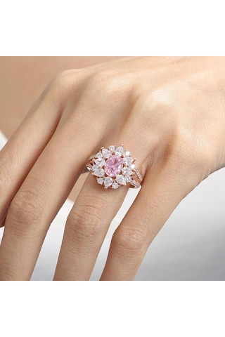 Mia Vento Effective Diamond Paris Işıltısı Rose Renk Pink Taşlı Gümüş Yüzük